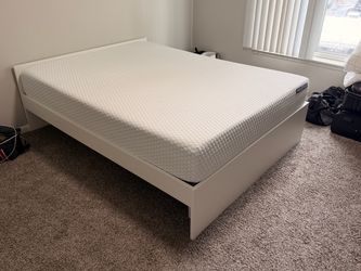 White Queen Bed Frame with Molecule Mattress