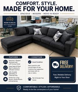 Charcoal Gray Sectional Couch with Chaise – FREE DELIVERY