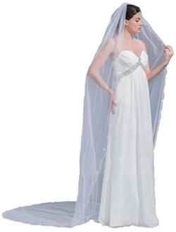 Passat White 2 Tier Floral Beaded Veils Scallop Edge