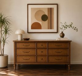 Vintage Wood 9-Drawer Double Dresser