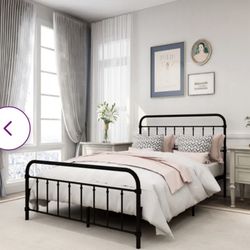 Black Metal Full Bed Brand New With 11" Thick Full Plush Mattress  New In Plastic 