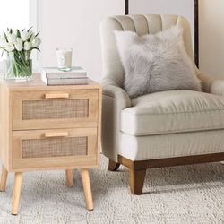Brand New Spurlin Rattan Nightstand – 2 Storage Drawers