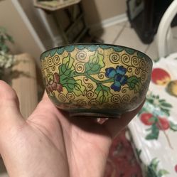 Vintage China Chinese Brass Cloisonné Enamel Flower Blossom Leaf Dish 