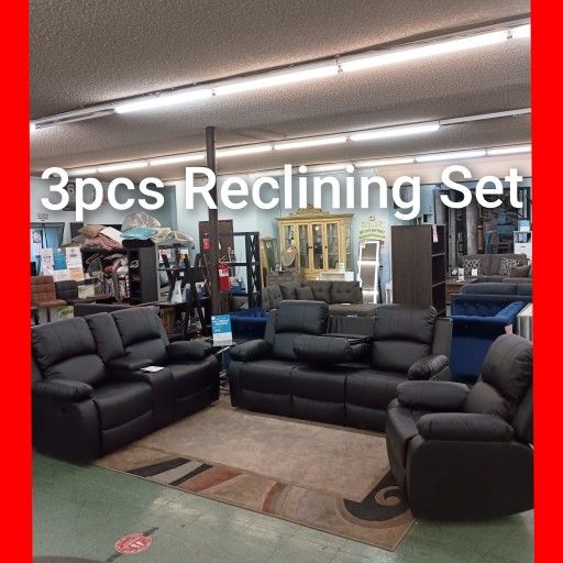✨ Leather Reclining Sofa Loveseat And Chair Set