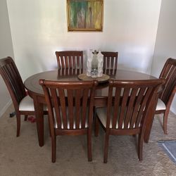 6-Piece Wooden Dining Table Set – Oval with Cushioned Chairs