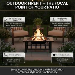 Pure Garden
37 in. Steel Rectangular Tile Fire Pit