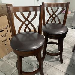 Pier 1  Wooden Counter Stools With Leather Seats