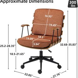 Home Office Desk Chair with Wheels & Armrests, Height Adjustable & 360° Swivel, Walnut (Orange)