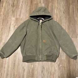 Rare Large J130 Carhartt  Army Green Hooded Jacket