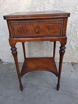 Antique Wood Side Table with Drawer 28 Inches Tall and  16 Inches Wide