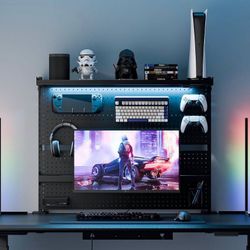 Pegboard with Dual Monitor Stand,