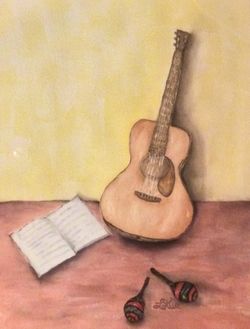 Guitar And Maracas Framed Painting