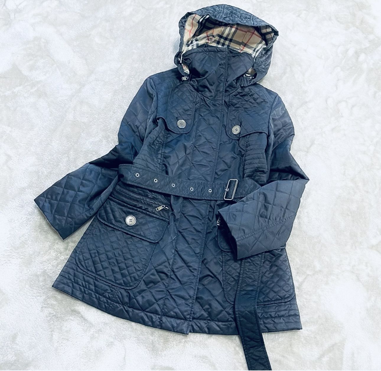 Vintage Authentic Burberry london quilted jacket Nova check 2way black size 38(Small/medium)