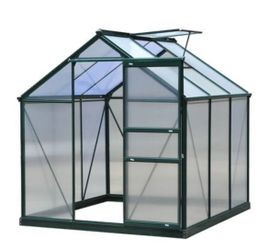New in Box Outsunny 6' x 6' Walk in Greenhouse for Outdoors Polycarbonate Greenhouse w/ Rain Gutter
