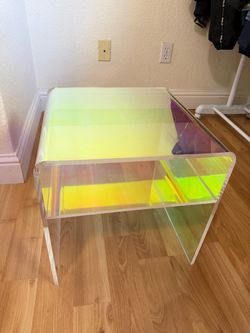 Iridescent Acrylic Side Table / Rainbow Lucite End Table