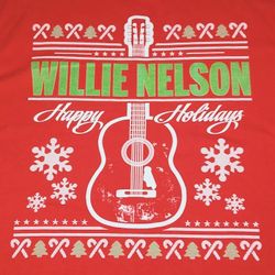 Vtg Willie Nelson Guitar Holiday Christmas Adult Unisex 3XL Red Graphic T-Shirt 