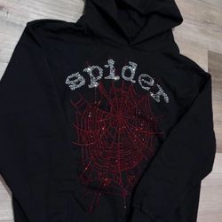 Sp5der OG Rhinestone Logo Hoodie Black