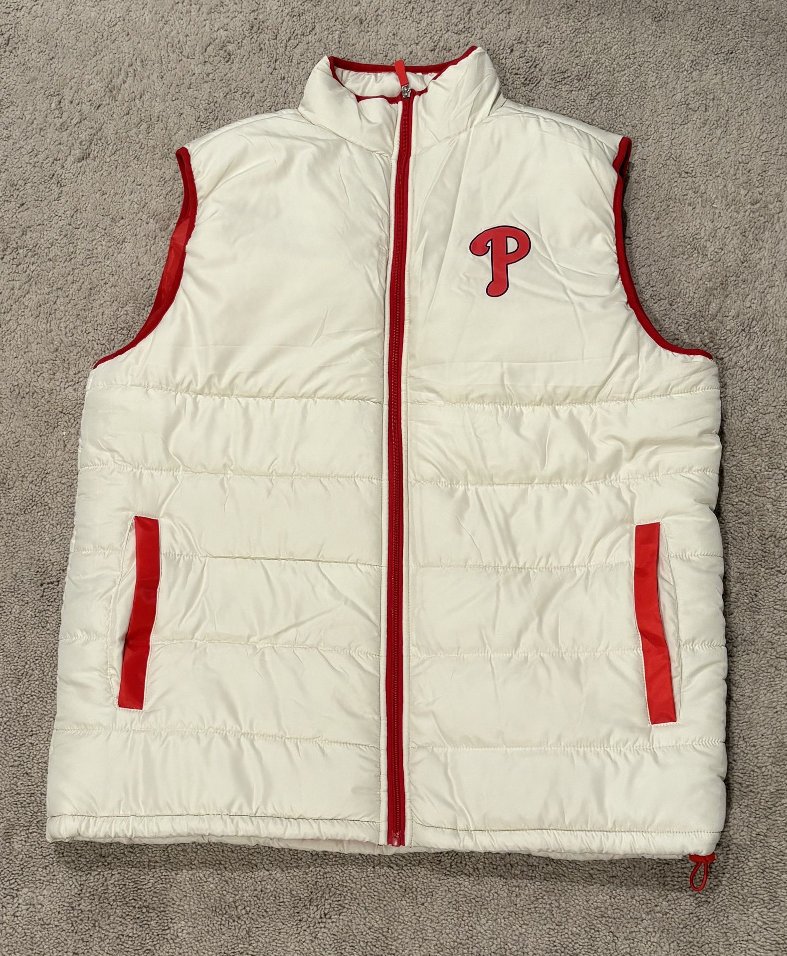 Phillies Cream & Red Puffer Vest – Size Large *Limited Merch*