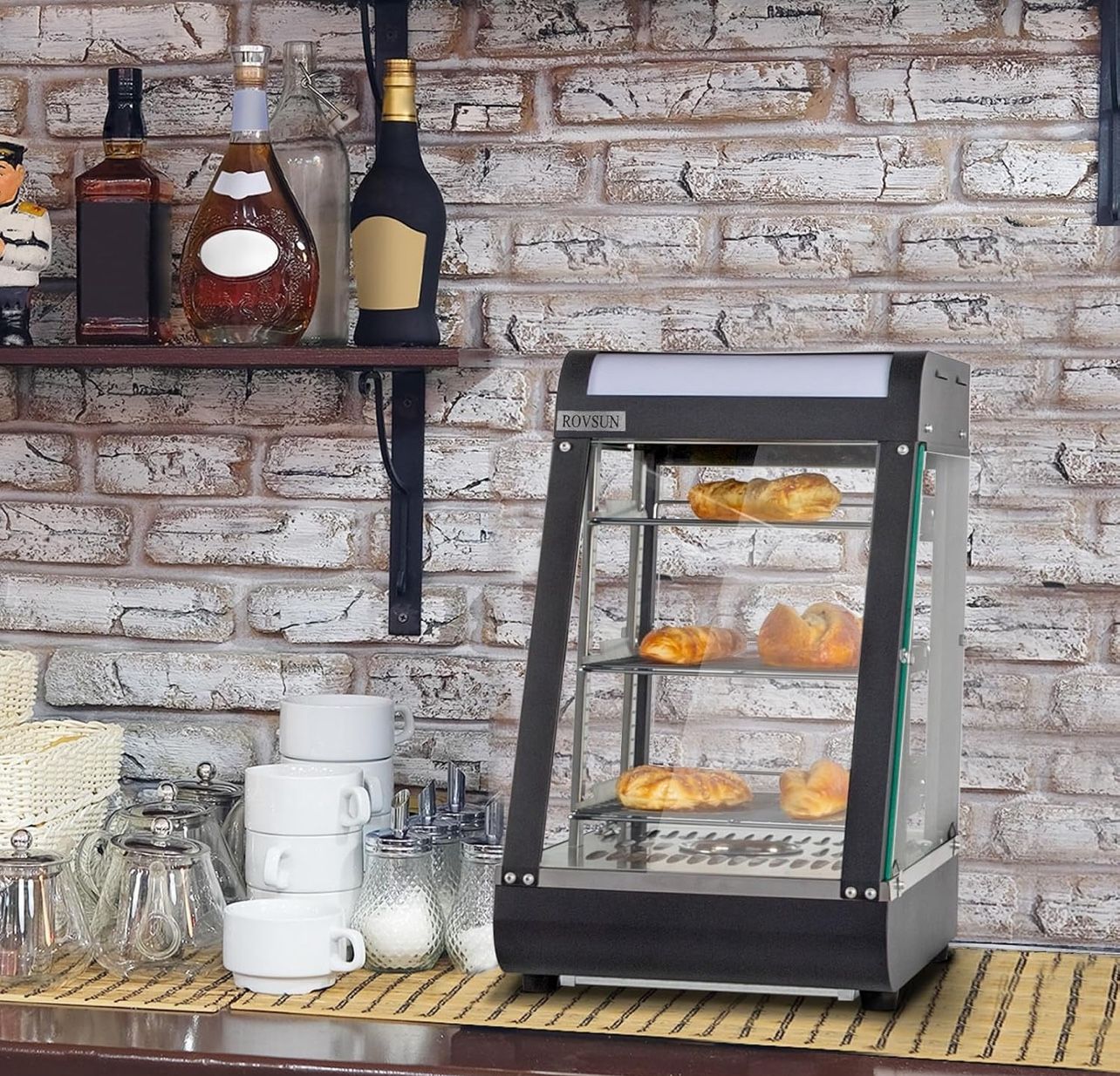 15" Commercial Food Warmer Display Pizza Warmer, 3-Tier Electric Countertop Food Warmer w/LED Lighting Adjustable Removable Shelves Glass Door, Pastry