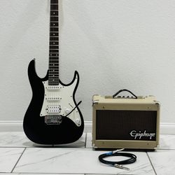 Ibanez GIO GS070 Electric Guitar + Epiphone Studio Acoustic 15C Amplifier + Guitar Cable 