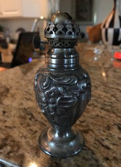 Small vintage pewter oil lamp