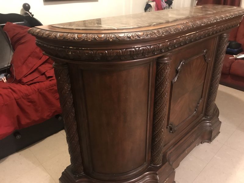Ashley North Shore D553-65 70" Bar with Marble Top Bottle Rack and Molding (USED)