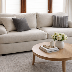 Designer Fabric Sofa – Clean – No Stains – Modern Neutra