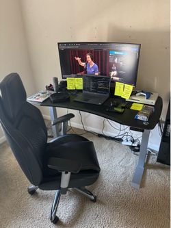 Office desk chair set up flatscreen tv monitor Vizio Samsung