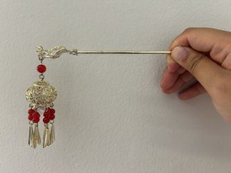 Gold & Red Hair Pin