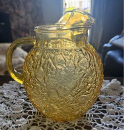 Amber Glass Pitcher with Textured Body