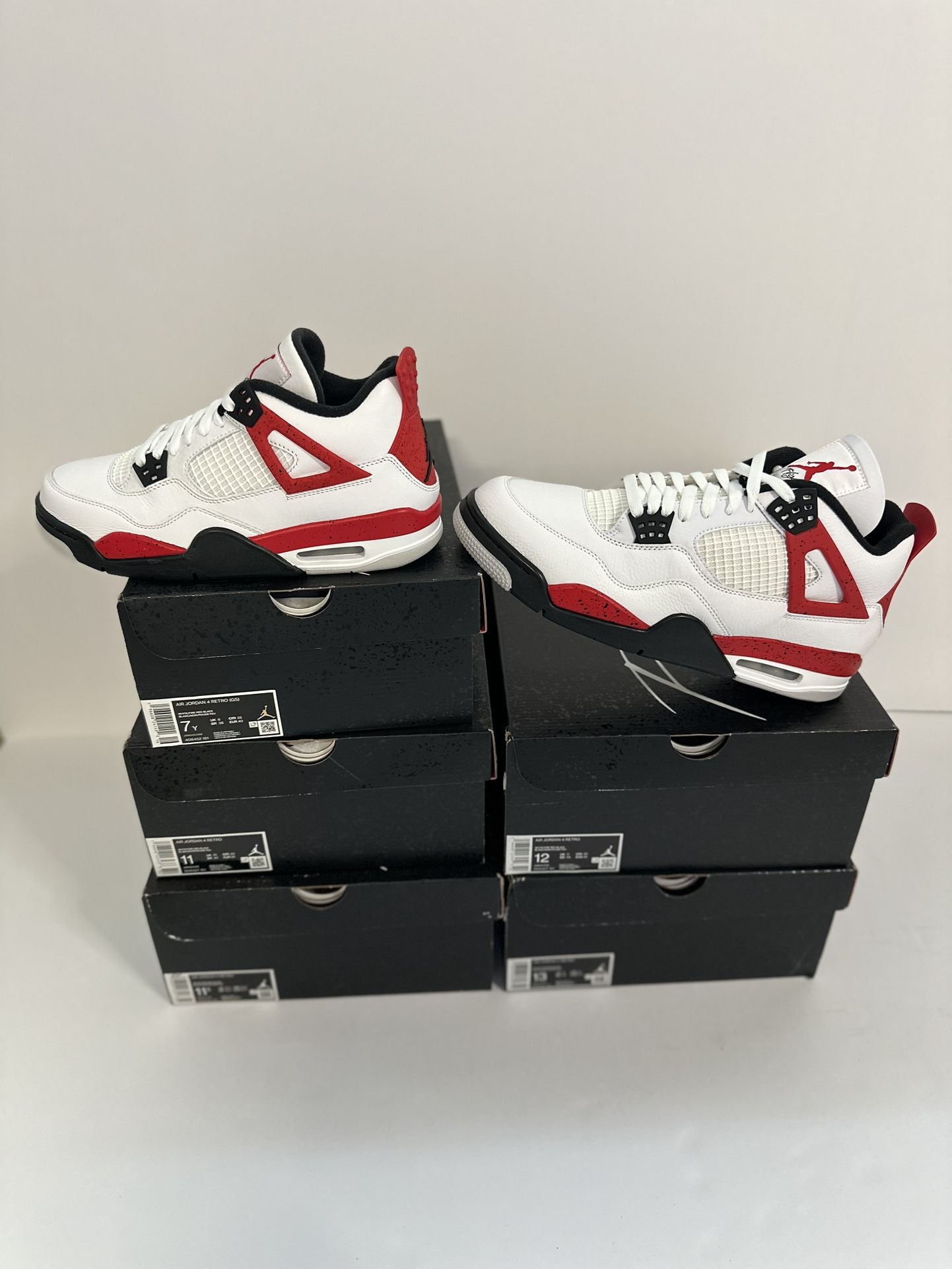 BRAND NEW JORDAN 4 “RED CEMENT” FOR SALE! GS SIZE 7 $180 MEN SIZES 11, 11.5, & 13 $260