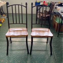 2 Black Metal Chairs With Wood Seat