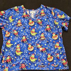 Peaches Uniforms Christmas Frog Women's Scrub Top Size 3XL