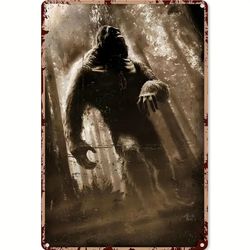 Bigfoot Running Through the Deep Forest Metal Sign