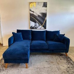 Blue Velvet 3-Seater Sectional Sofa