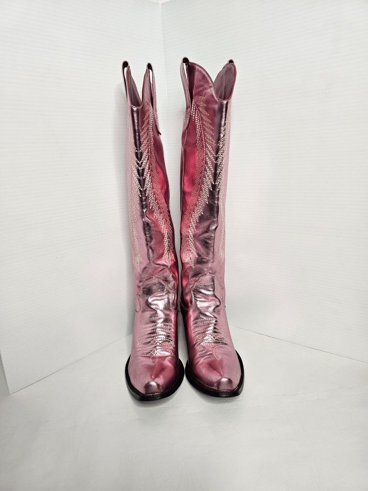Metallic Pink Knee High Cowboy Boots Size 7