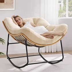 Oversized Papasan Rocking Chair Indoors with Padded Cushions