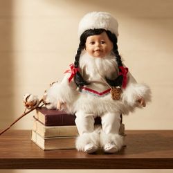 Vintage Porcelain Doll in White Winter Outfit