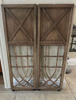 Farmhouse Wood and Glass Cabinet Doors Pair