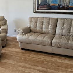 Leather Couch And Matching Chair With Ottoman 