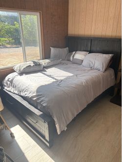 Queen bed frame with drawers, dresser and night stand