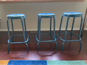 Set of 3 Blue Metal Bar Stools