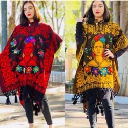 Embroidered Mexican Frida Khalo Ponchos✨