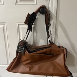 Brown Faux Leather Duffle Bag 