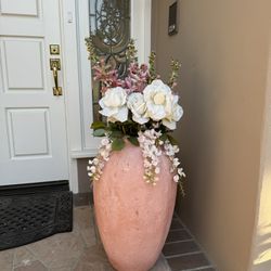 Pink Vase / Pot W/ Faux Flowers