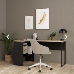 New Corner Desk 2 Drawers in Black Matt and Oak