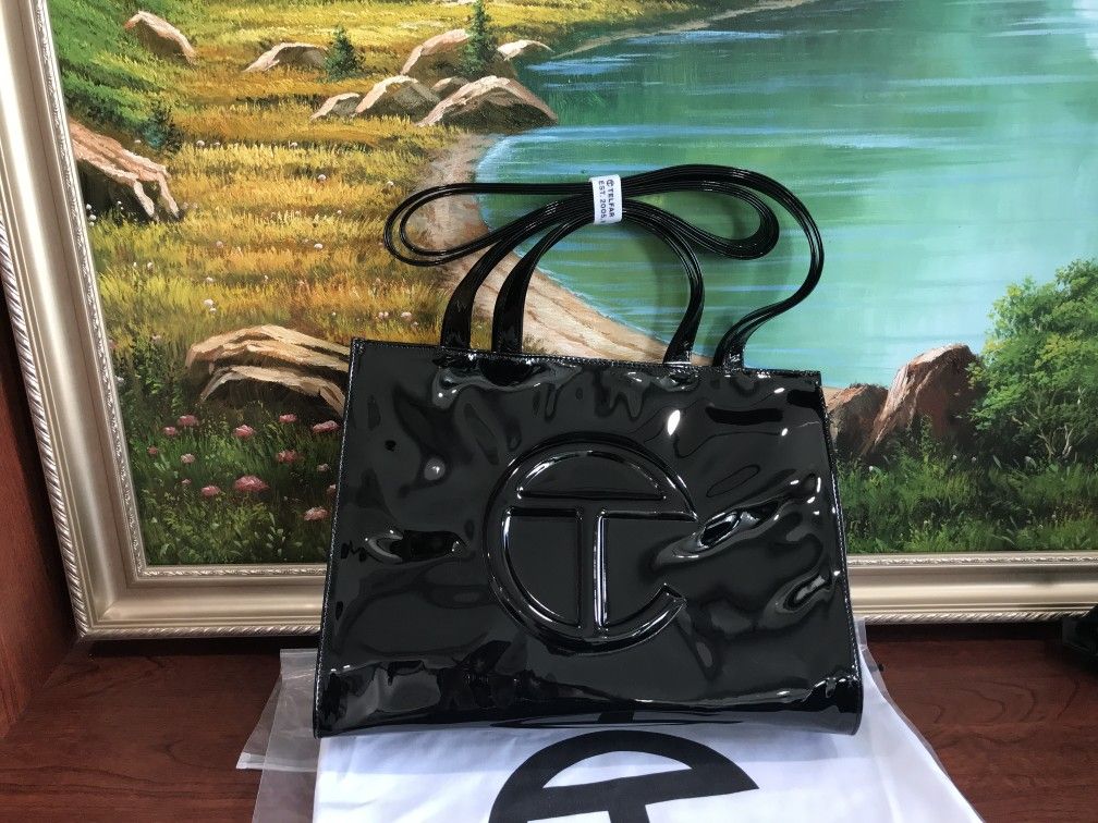 Telfar Medium Patent Shopping Bag Black