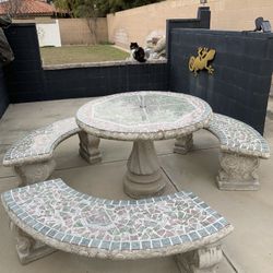 Concrete Tiled Table And Bench Set *pickup Only*