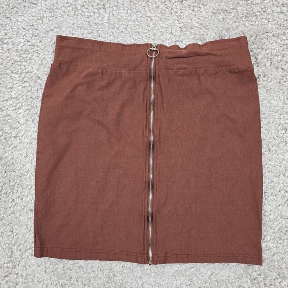Lily Morgan Skirt Womens Large Brown Front Zip Stretch Pencil Casual Soft Modern 