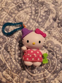 Hello Kitty Back Pack Clip On / McDonalds Happy Meal Toy / Vintage 2000 / Sanrio Co / Pink Polka Dot Dress with Shovel
